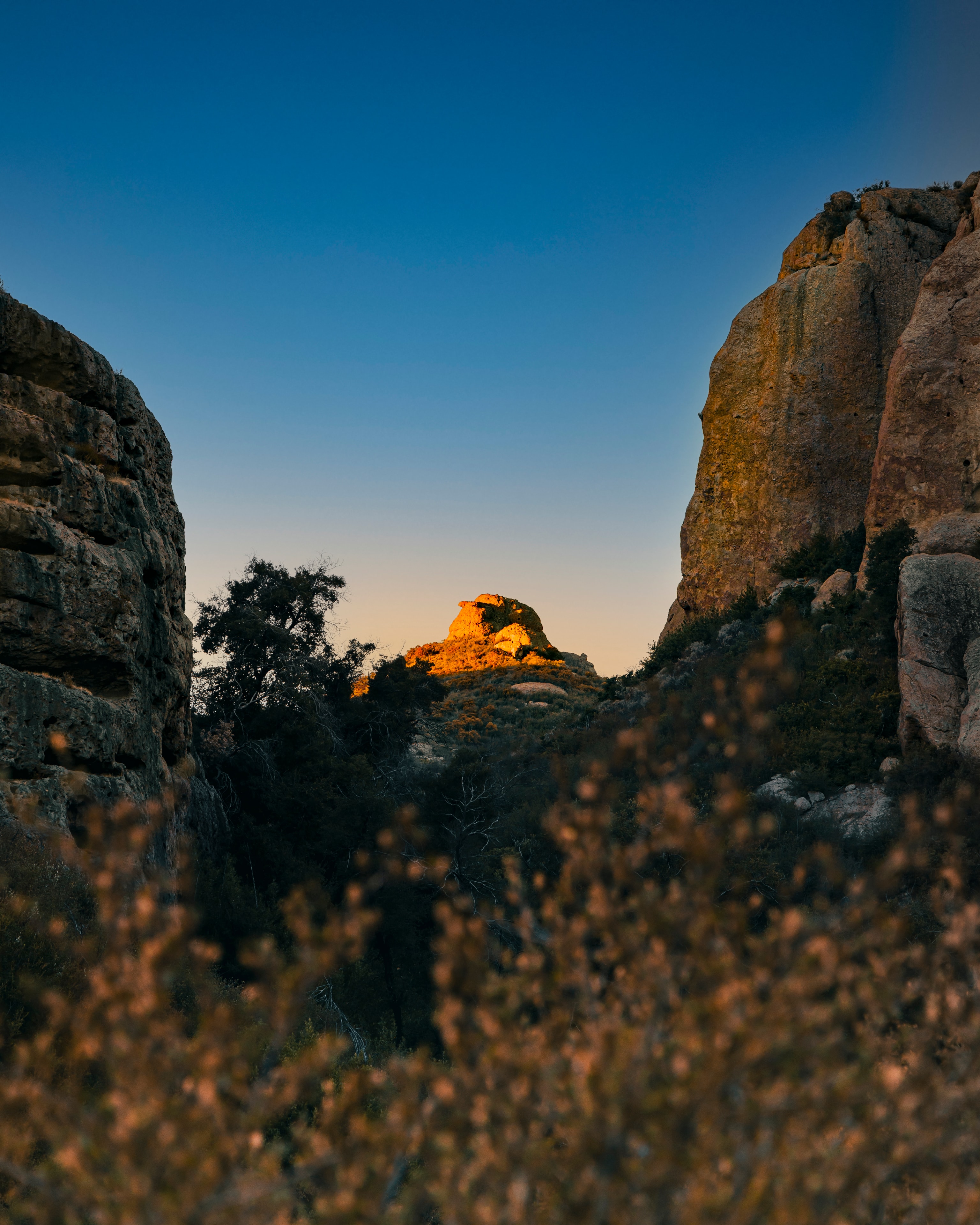 Rocky canyon landscape at golden hour, Mishe Mokwa Trail