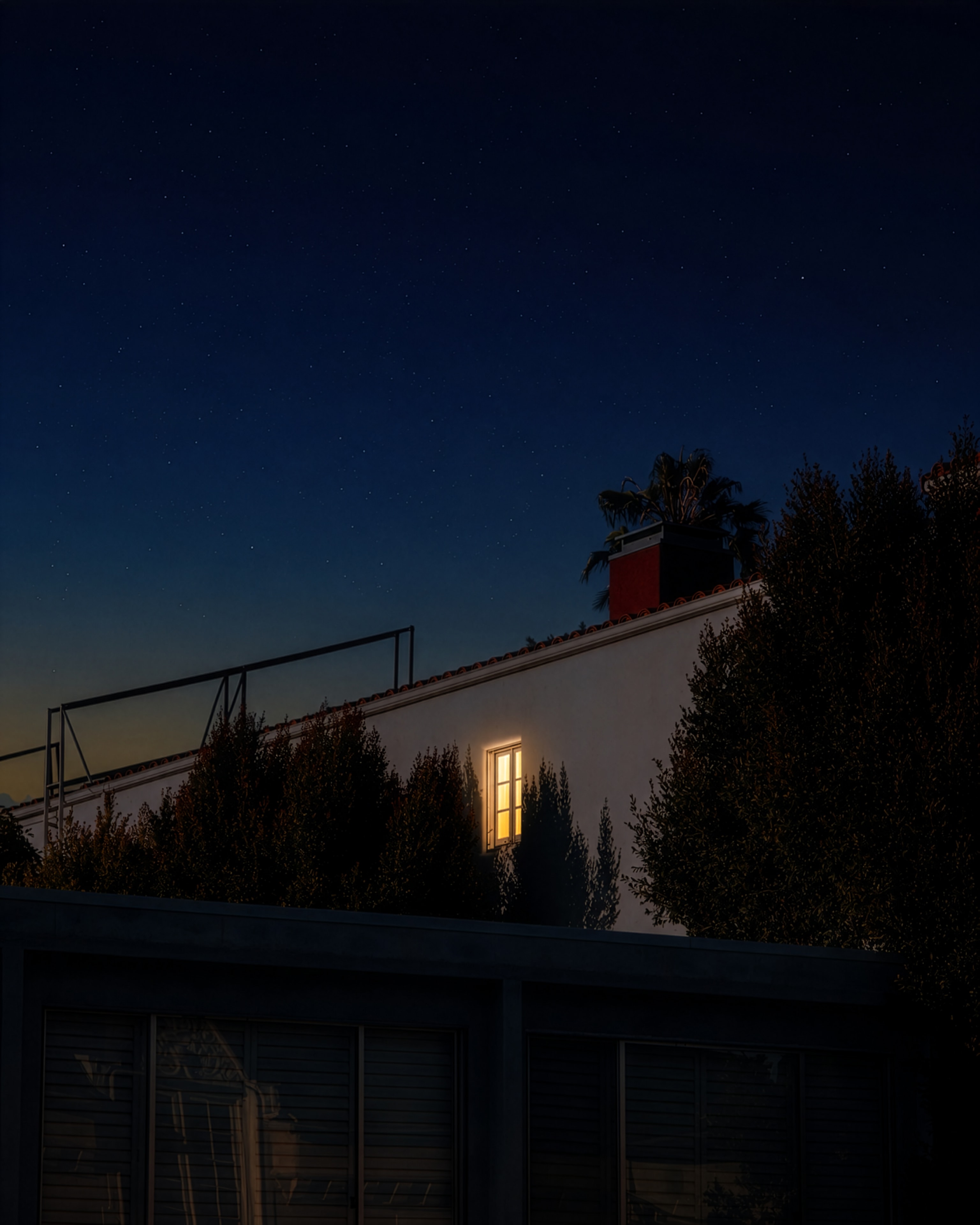 Building at night with starry sky